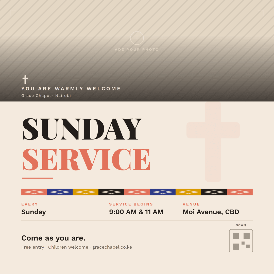 Afro-Modern Sunday service flyer, square