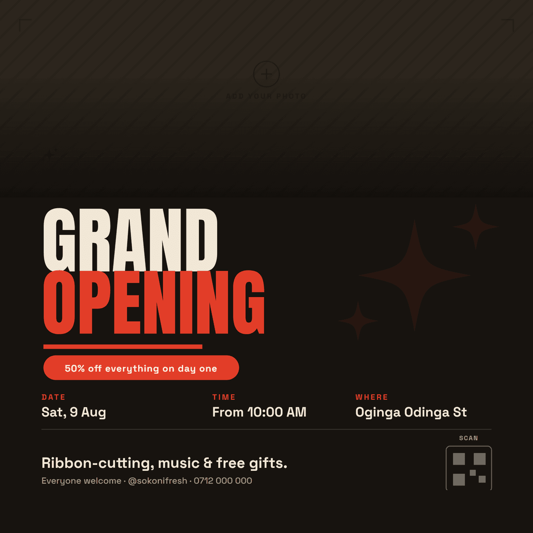Corporate grand opening flyer, square