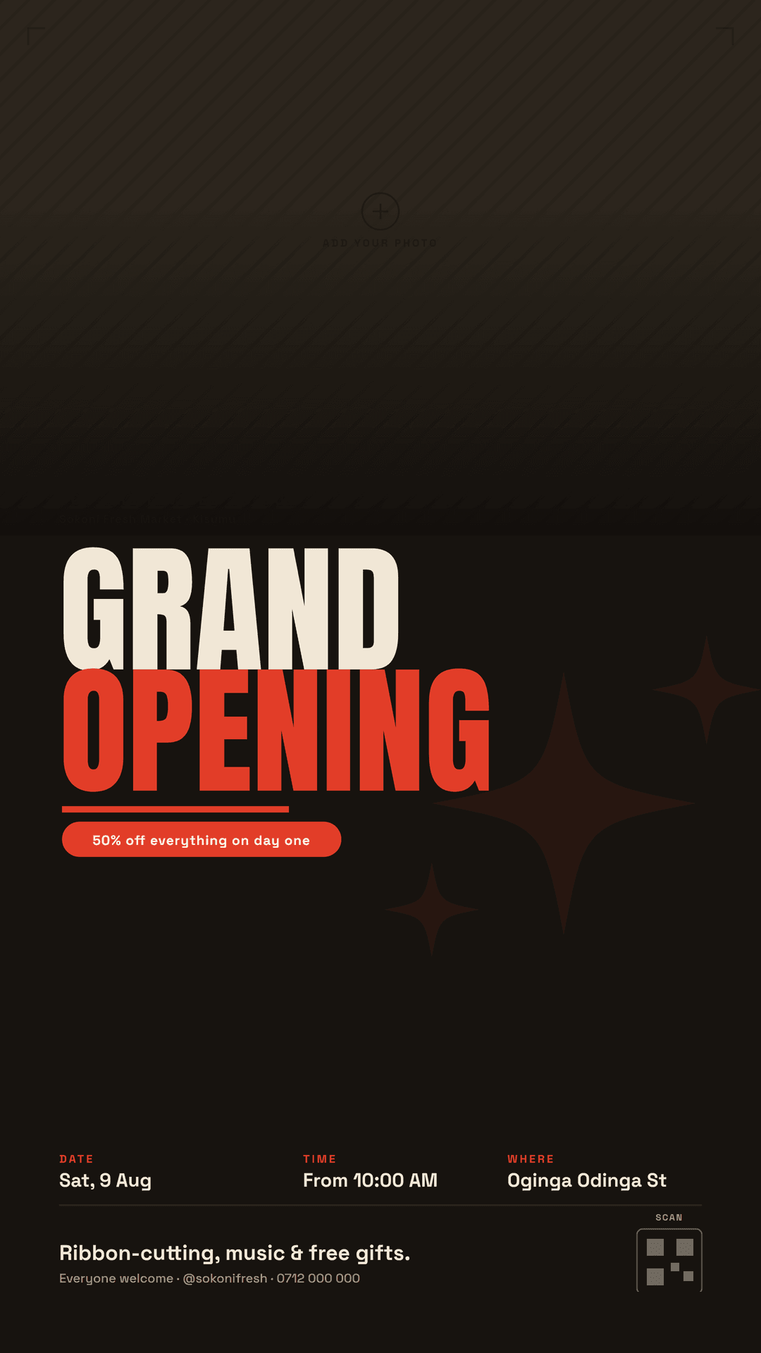Corporate grand opening flyer, story