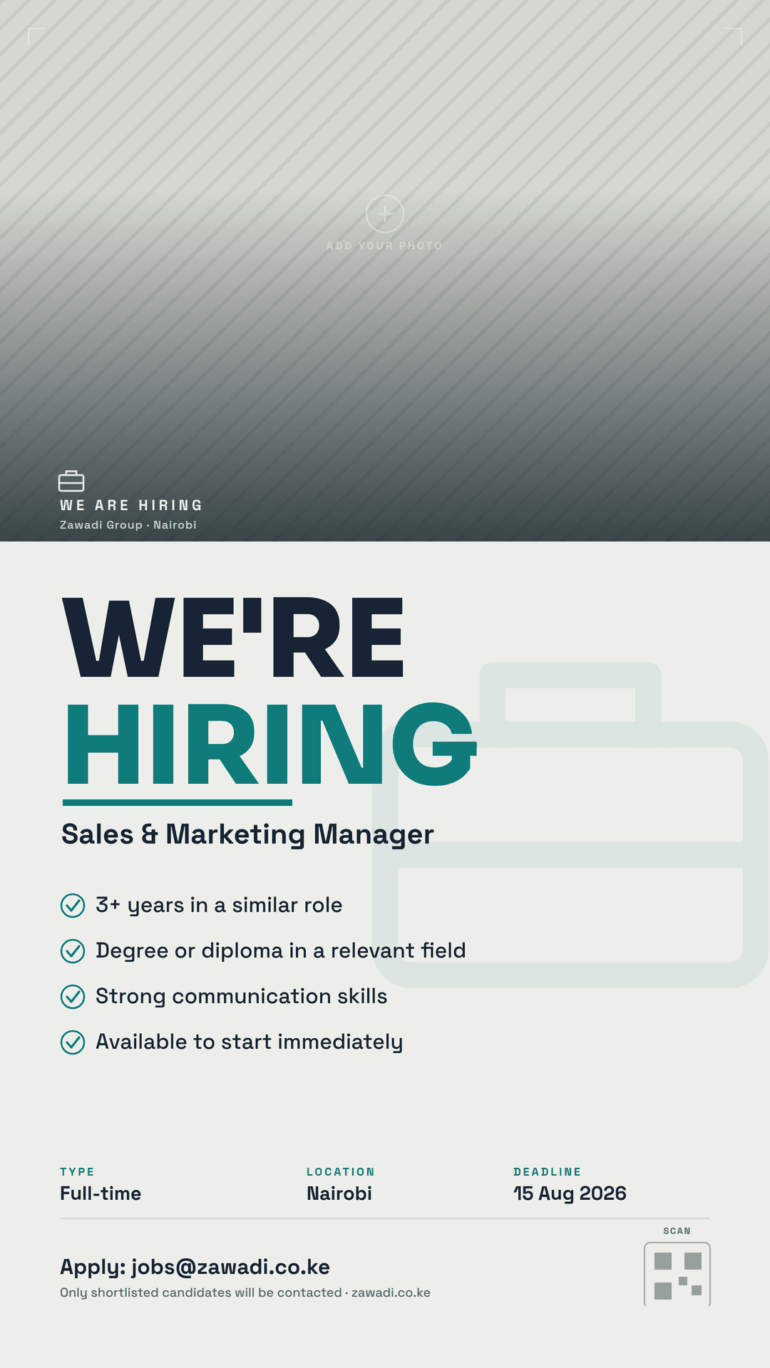 Afro-Modern job vacancy flyer, story