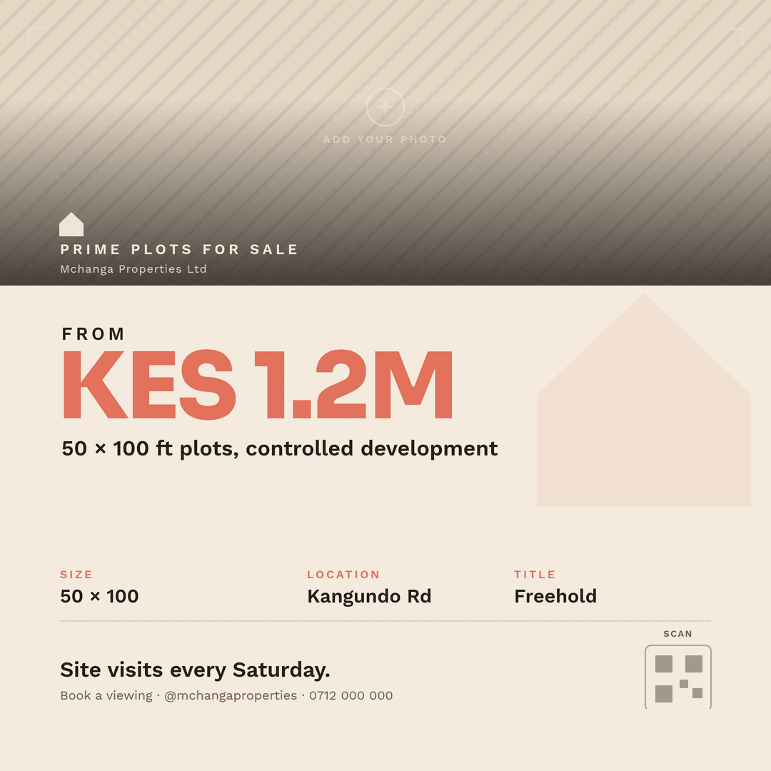 Afro-Modern plots for sale flyer, square