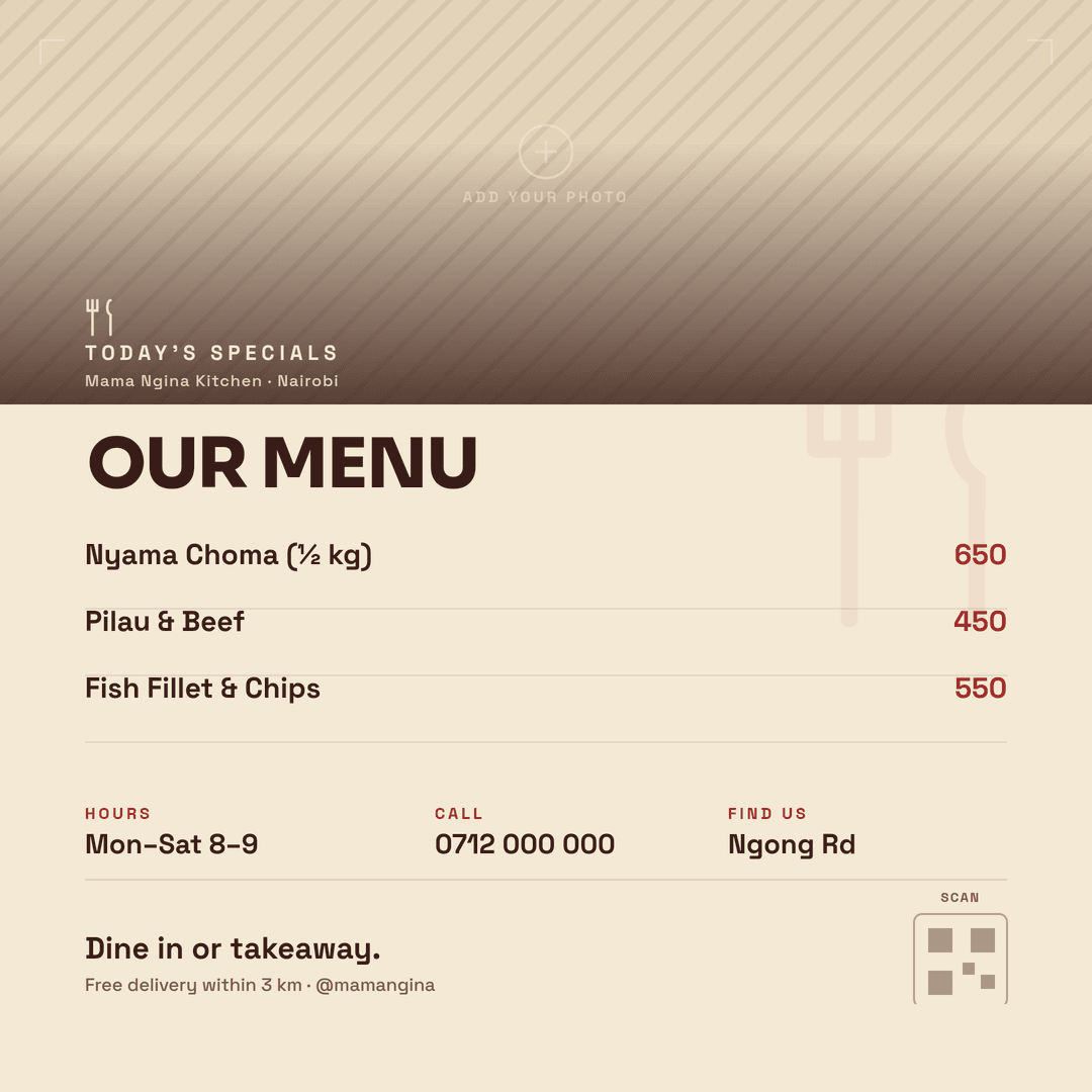 restaurant menu flyer, square