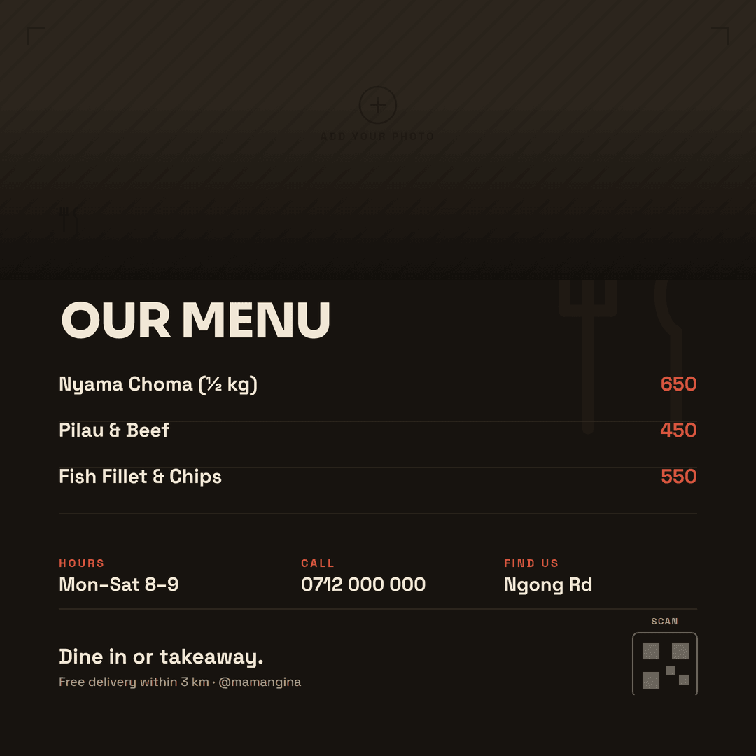 restaurant menu flyer, square