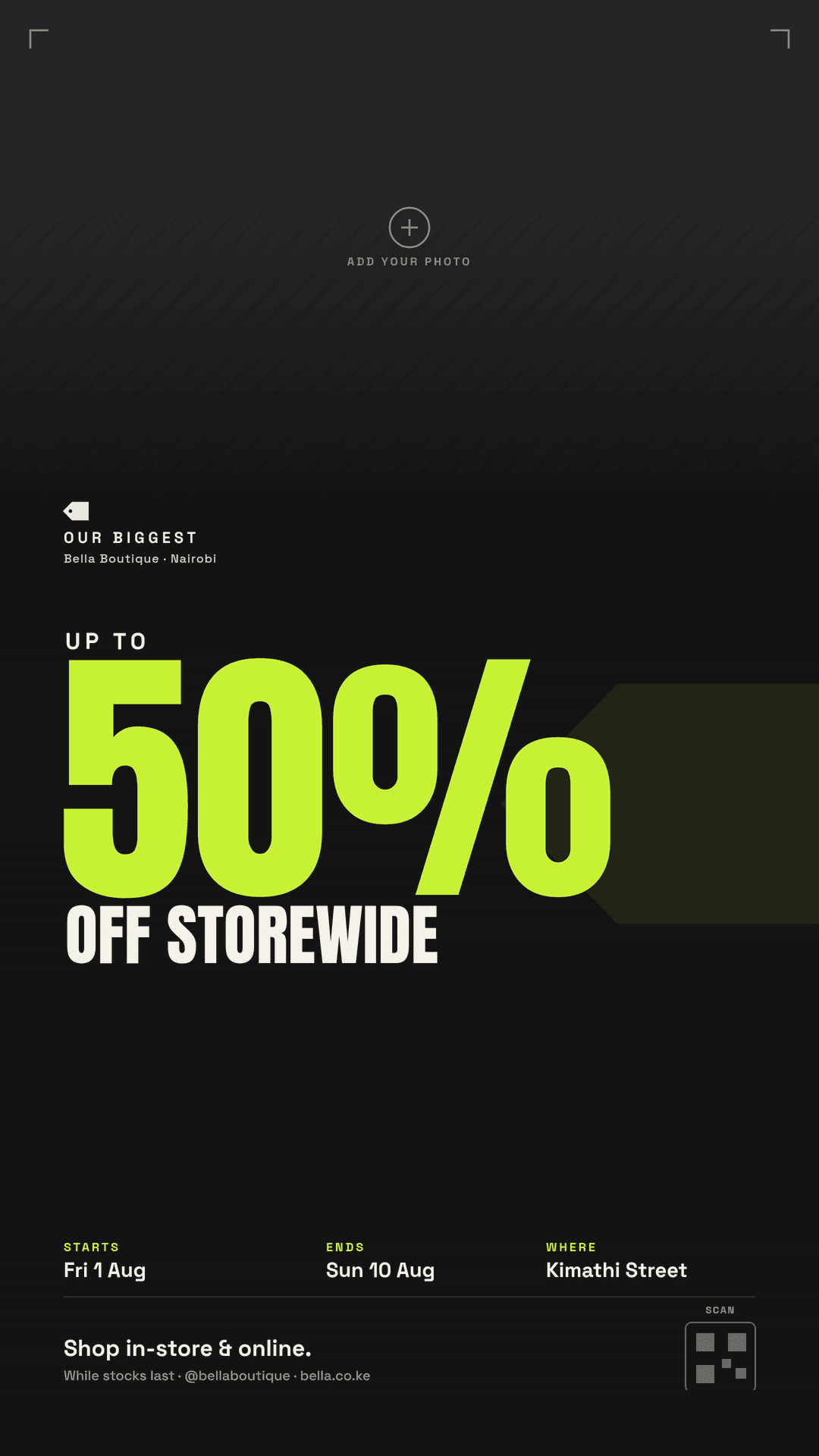 Afro-Modern sale flyer, story
