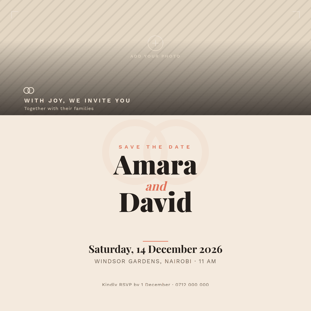Afro-Modern wedding save the date, square