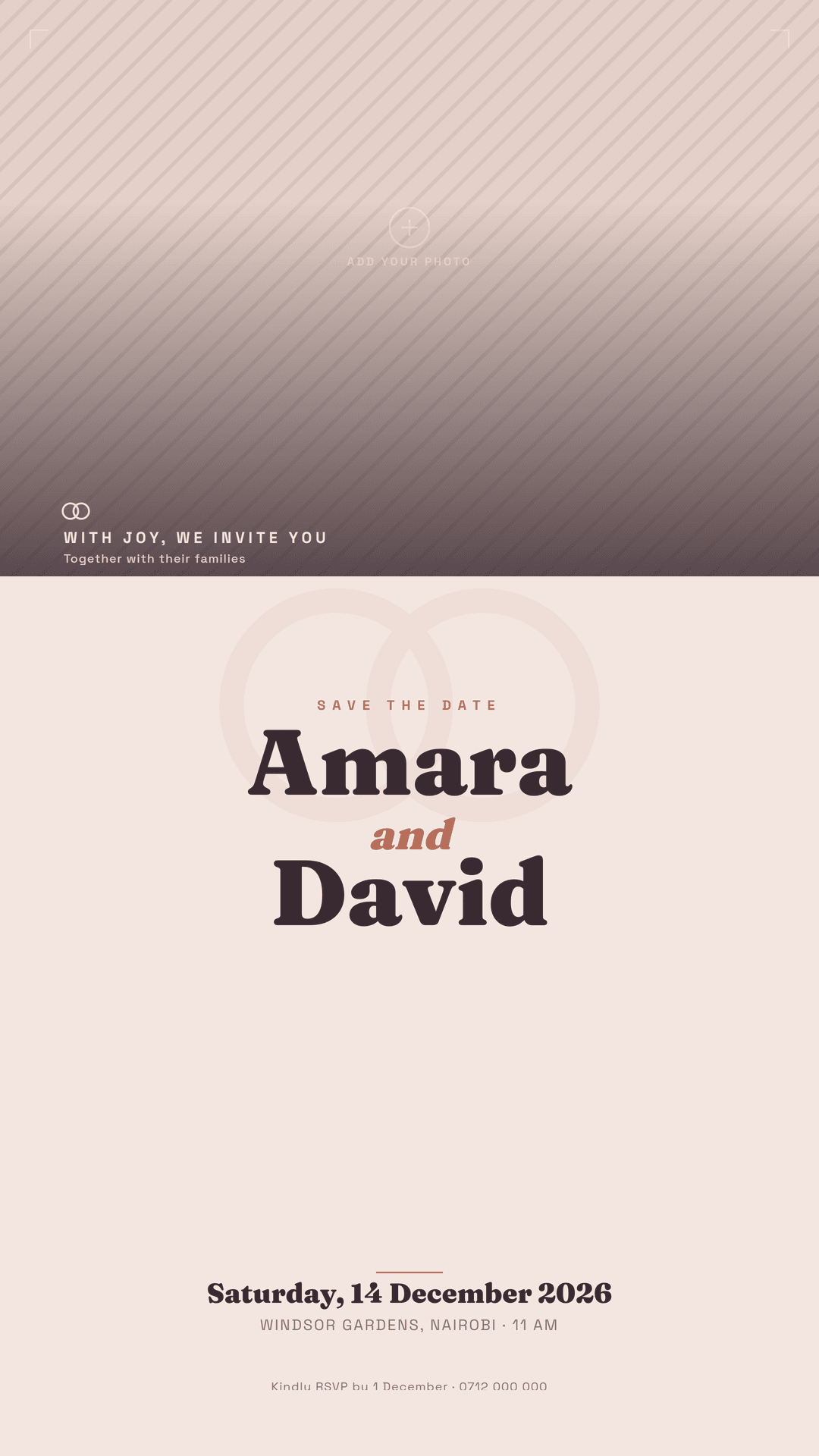 Afro-Modern wedding save the date, portrait